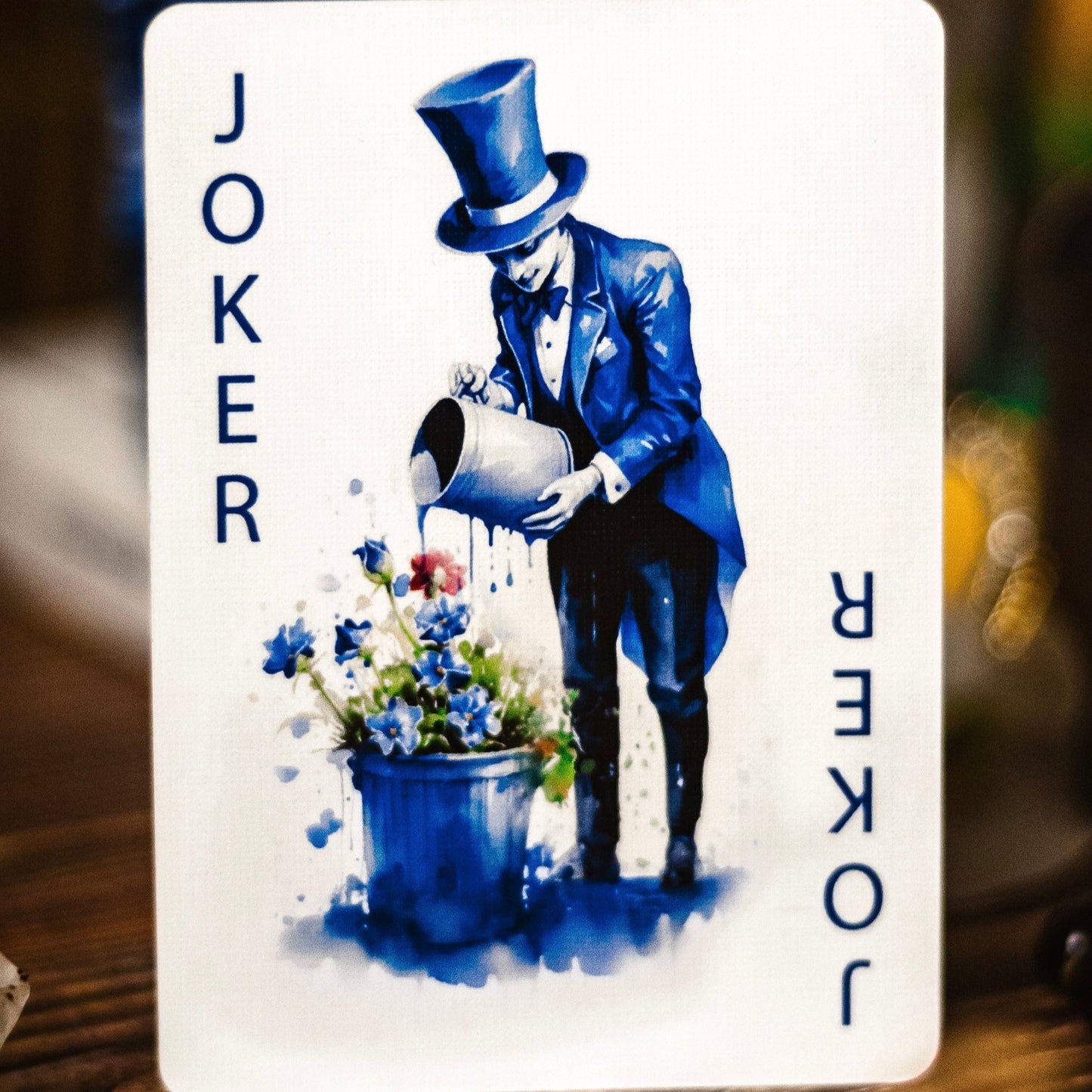 Joker card of the Bloom Sapphire Playing Cards Emily Sleights