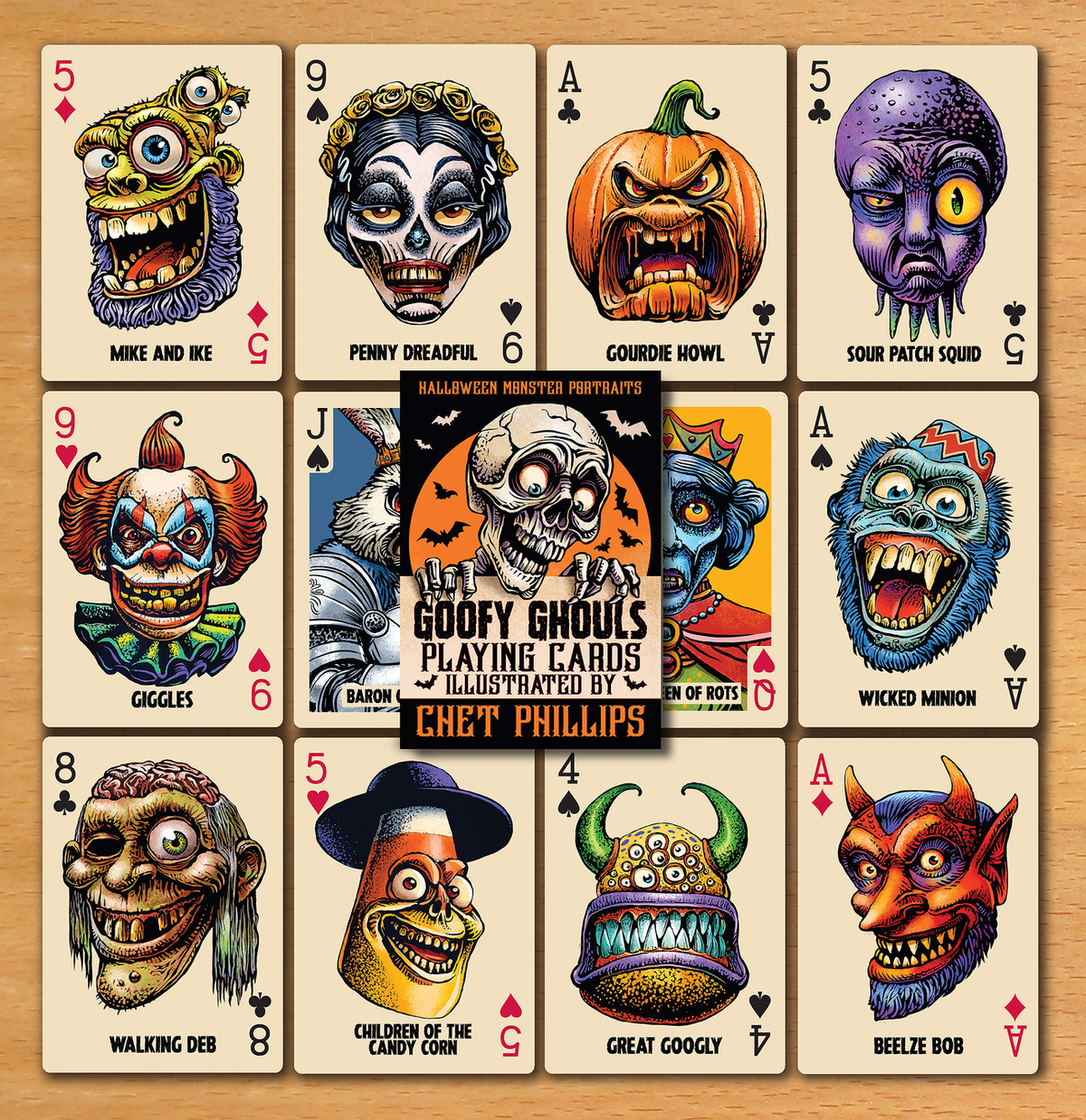 Playing cards with monster faces