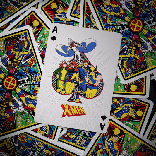 Marvel X-Men playing cards with colourful 1990s comic-inspired artwork