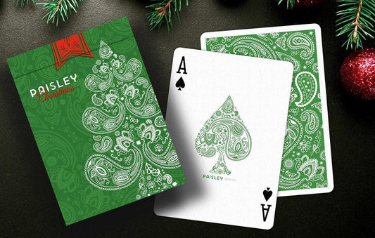 Christmas Playing Cards - Paisley Metallic Green Playing Cards by The Dutch Card House Company