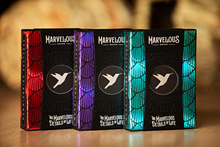 Red Marvelous Hummingbird Feathers Playing Cards Playing Cards by Marvelous Decks Playing Cards