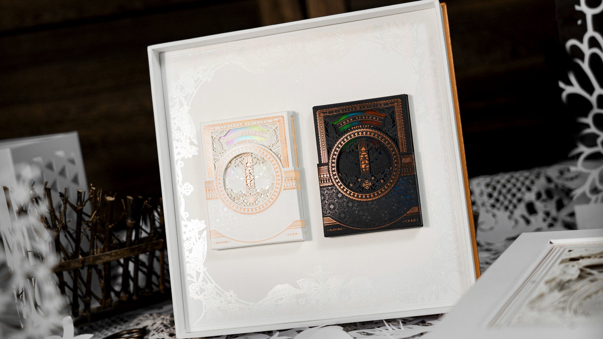 The Four Seasons White Boxset Playing Cards by Ark Playing Cards