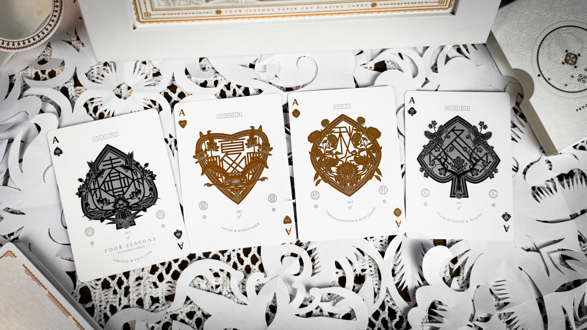 The Four Seasons White Boxset Playing Cards by Ark Playing Cards