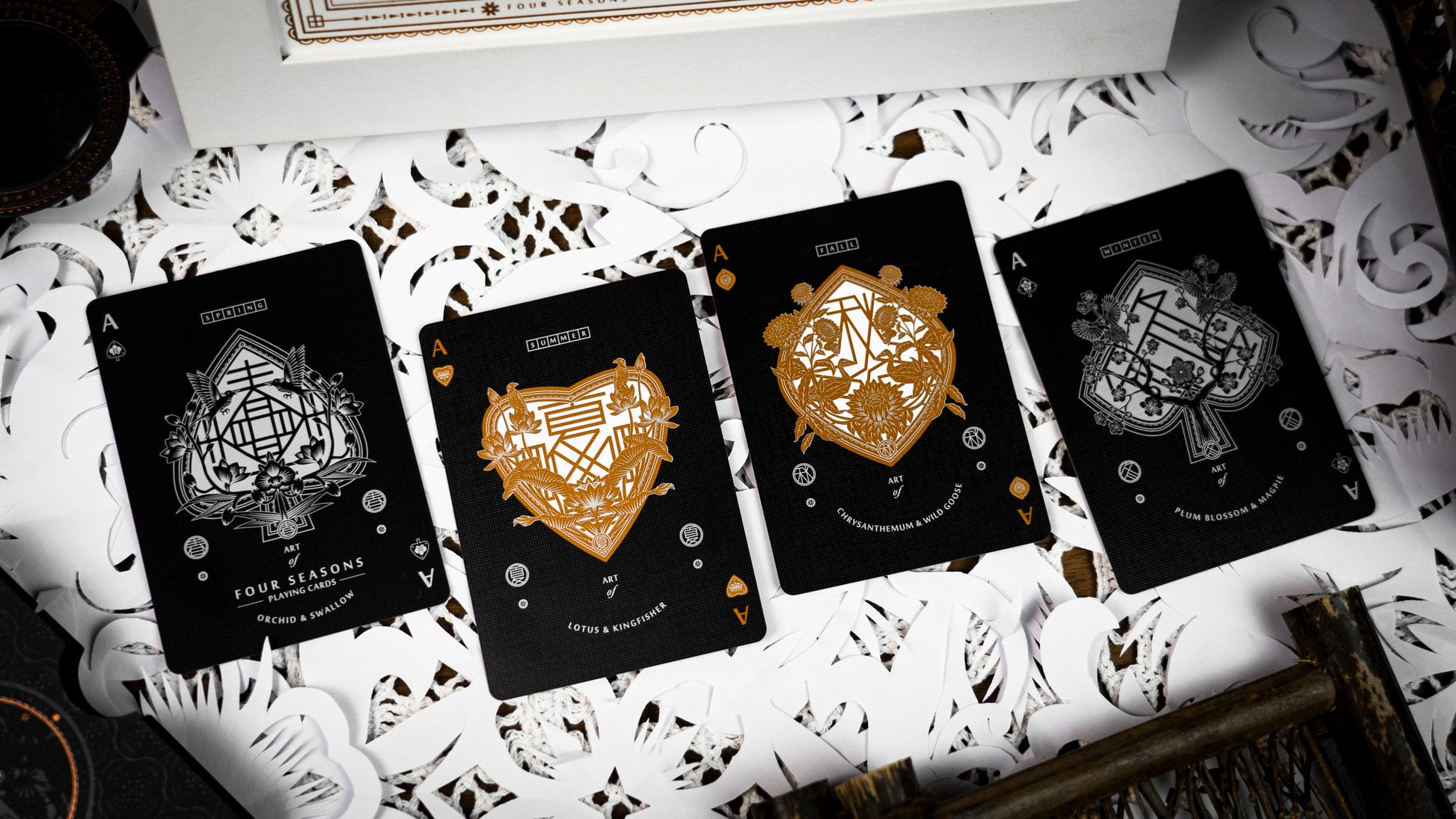 The Four Seasons White Boxset Playing Cards by Ark Playing Cards
