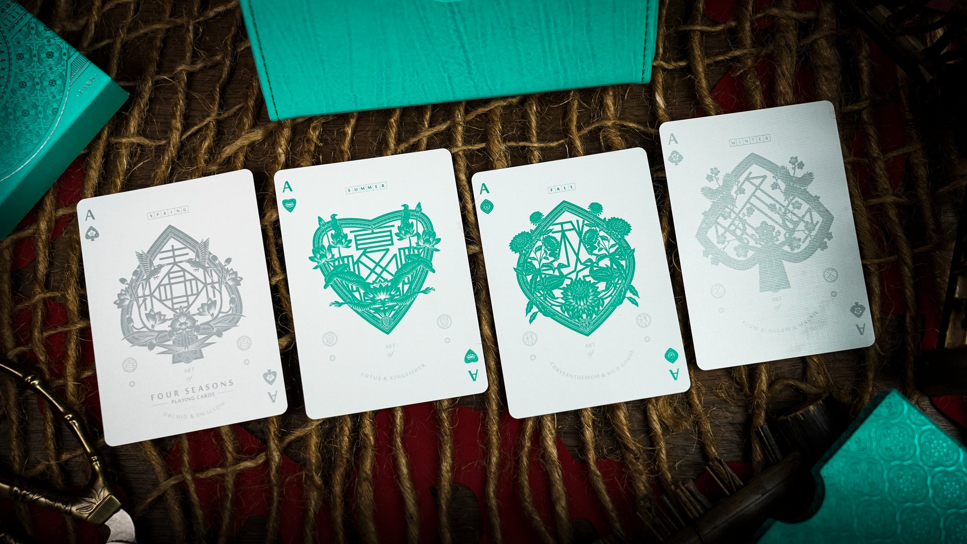 Four Seasons Tiffany Blue Luxury Leather Boxset Playing Cards by Ark Playing Cards