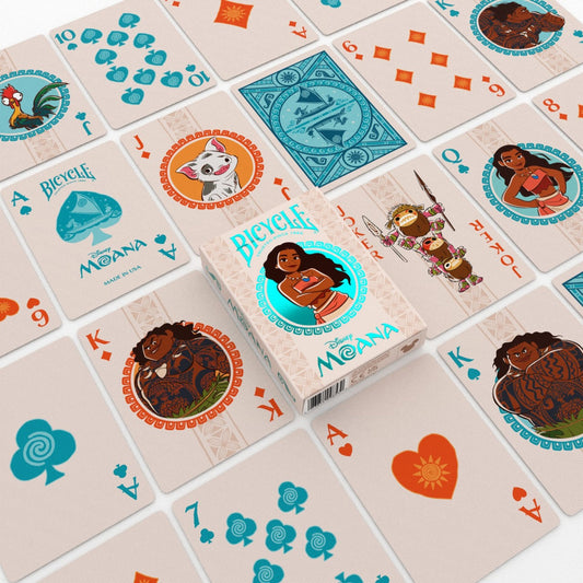Playing cards featuring Disney's Moana design with a box in the center.