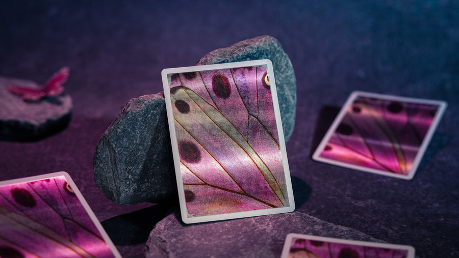 Morpho pearl Playing Cards are beautiful poker playing cards inspired by butterflies with pink cold foil application