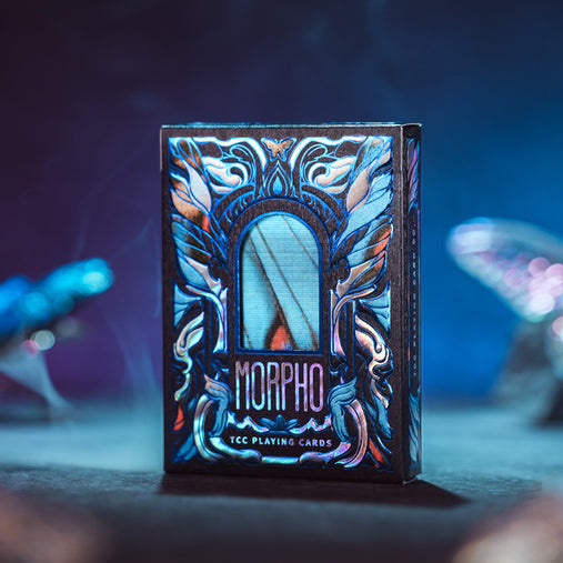 Sapphire Morpho playing card box with an intricate designed tuck box 