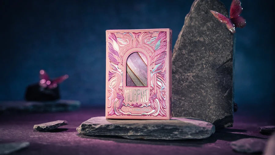 Morpho pearl Playing Cards by TCC are beautiful butterfly inspired cards made with pink cold foil application