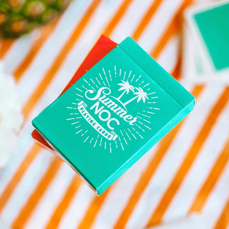 Green box with 'Summer NOC' text on a striped background
