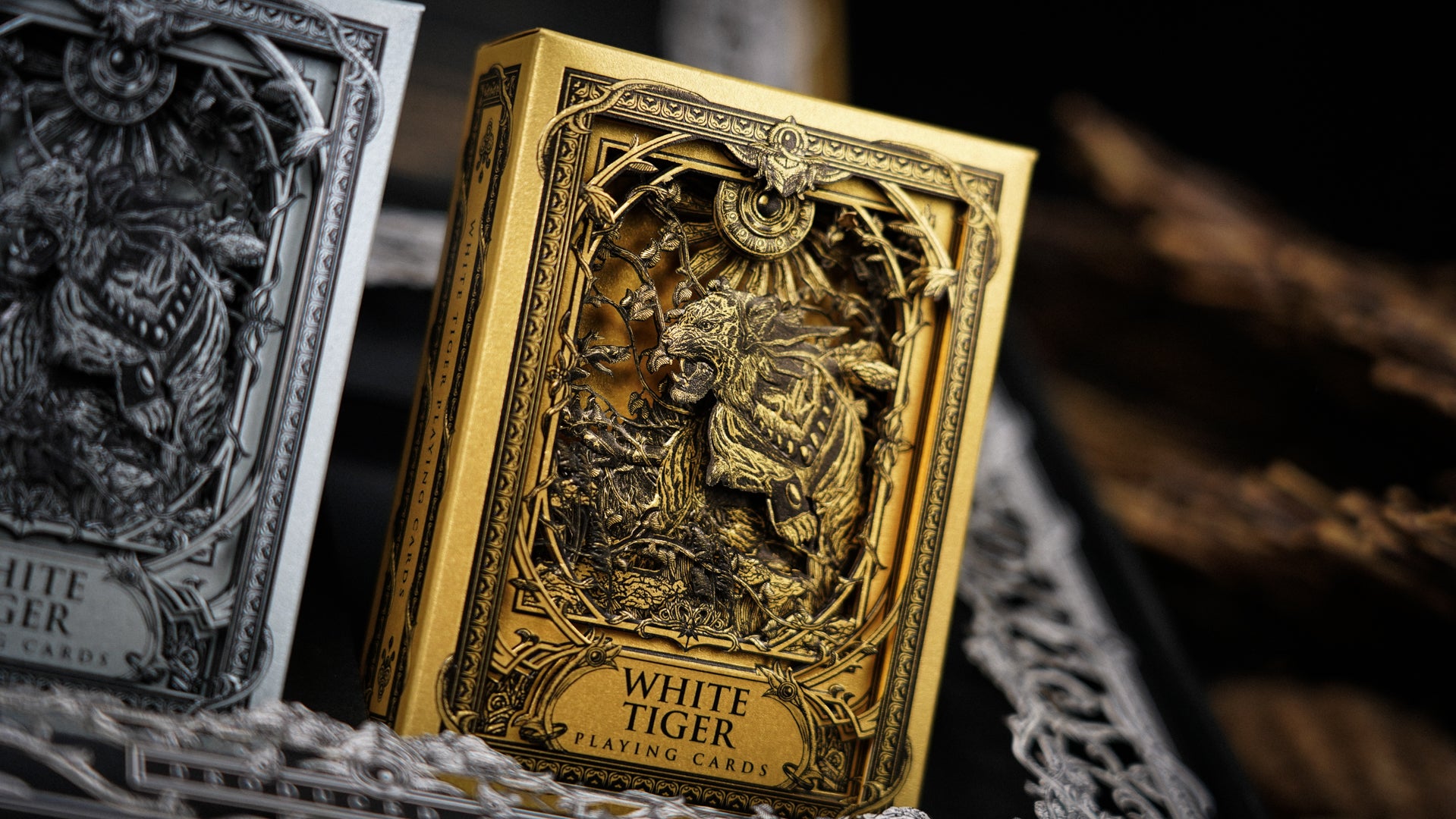 White Tiger Black Gold Box Set Playing Cards by Ark Playing Cards