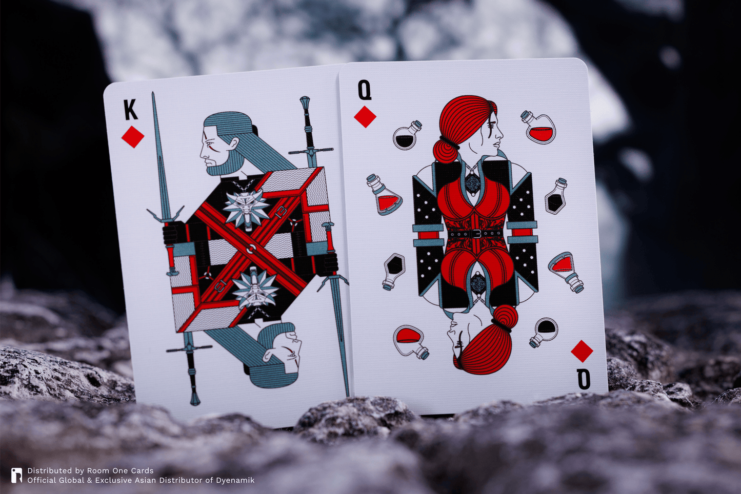 Two playing cards, King and Queen of Diamonds, from Witcher Playing Cards by Room One