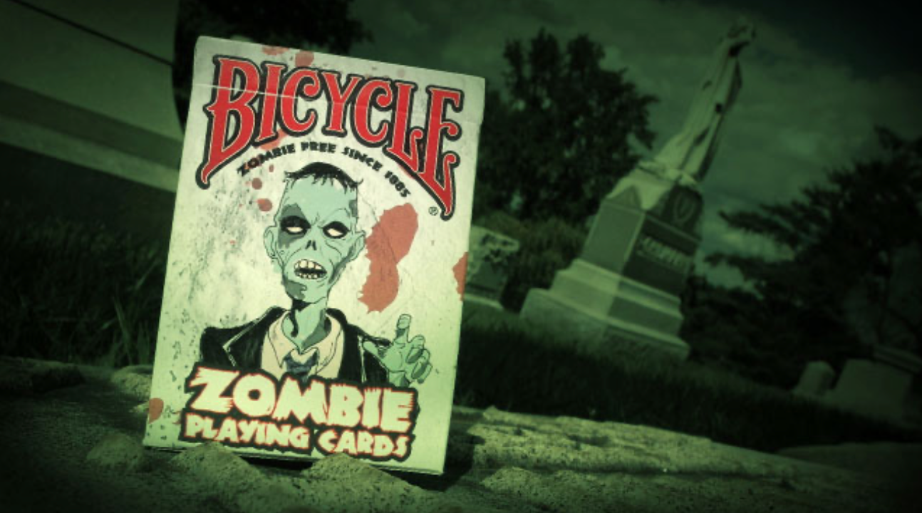 Bicycle Zombie playing cards packaging in a cemetery setting