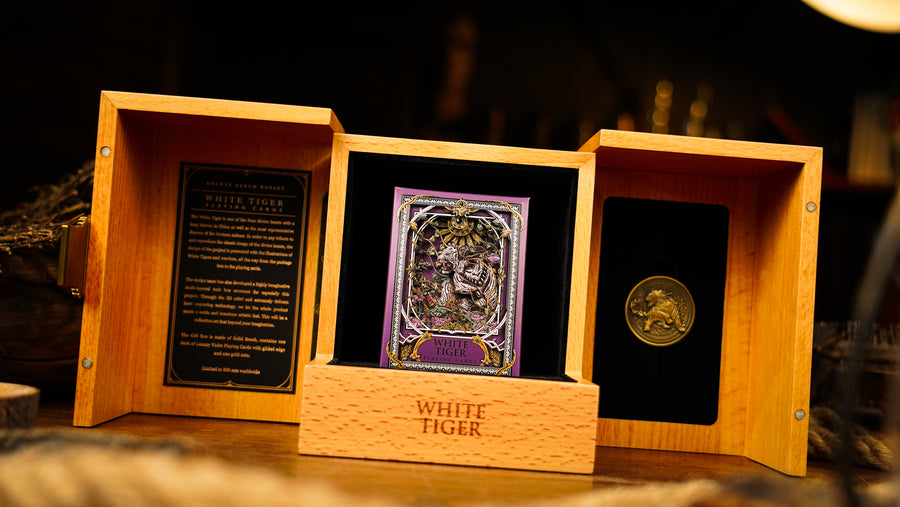 White Tiger Gilded Playing Cards Deluxe Beech Boxset Playing Cards by Ark Playing Cards