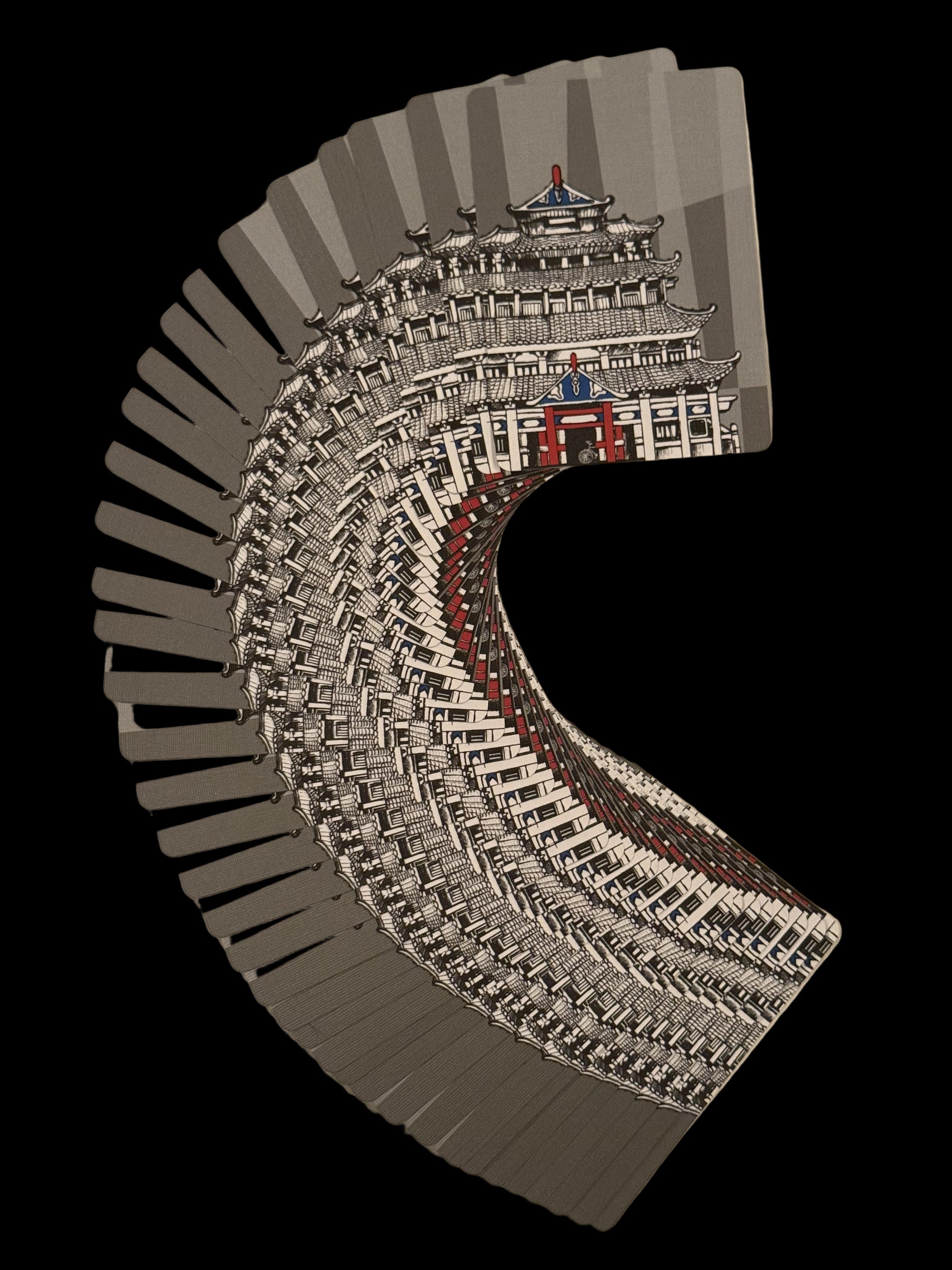 Artistic representation of a dragon with traditional Chinese architecture on its back, set against a neutral background.