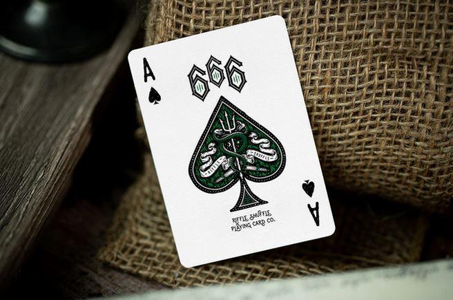 666 Emerald Hellfire Playing Cards Green by Riffle Shuffle Playing Cards by RarePlayingCards.com