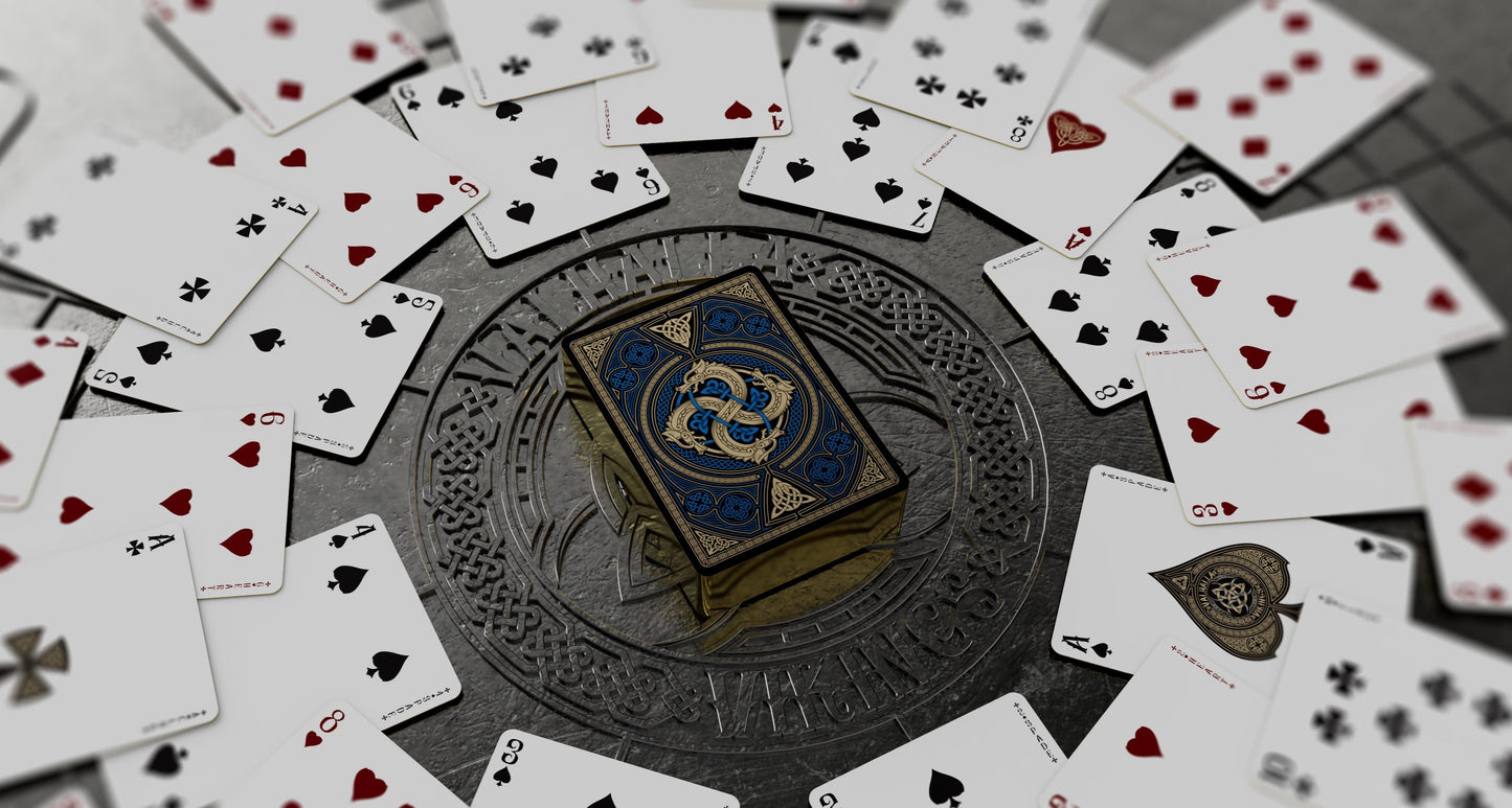 Valhalla Viking Sapphire Playing Cards - Gilded Playing Cards by Gamblers Warehouse