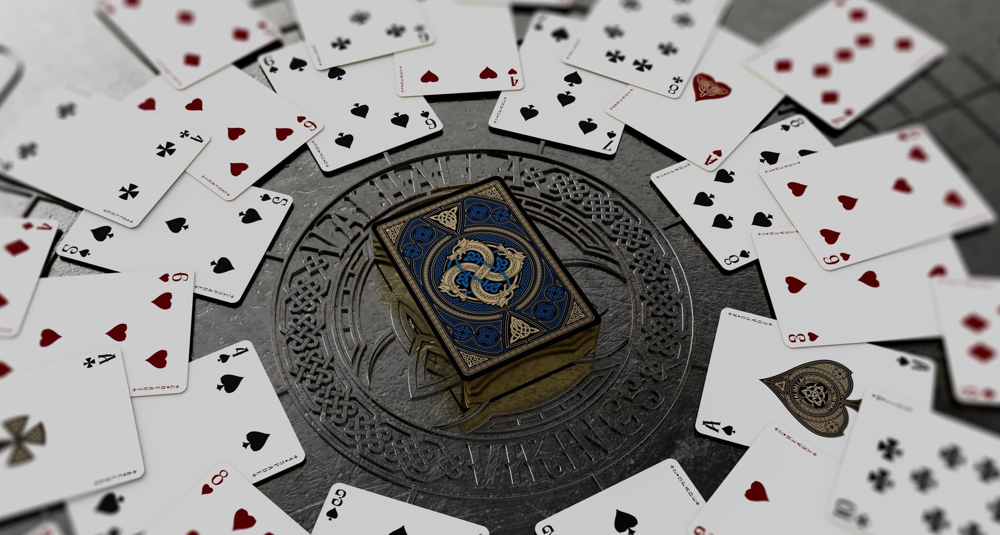 Valhalla Viking Sapphire Playing Cards - Gilded Playing Cards by Gamblers Warehouse