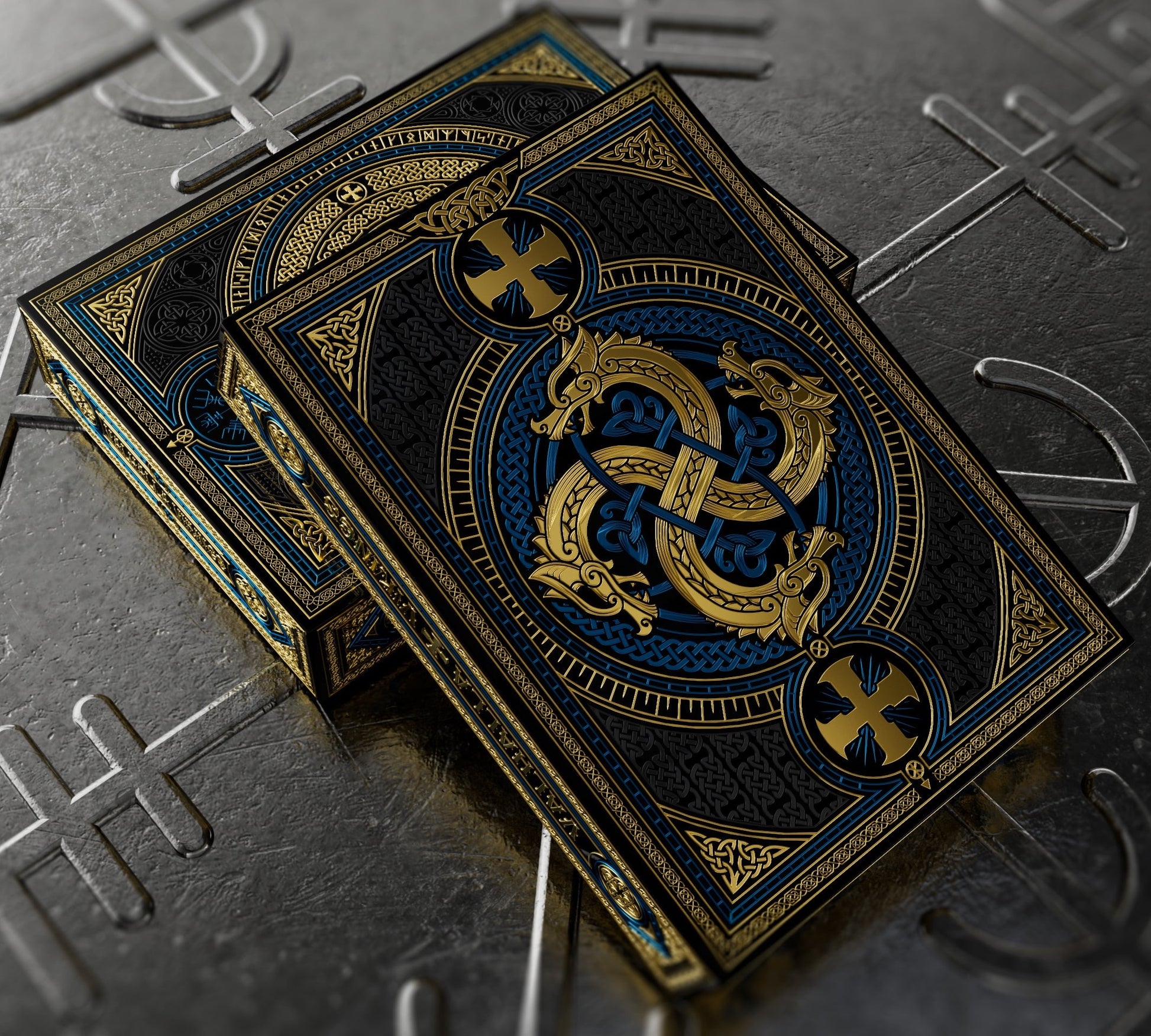 Valhalla Viking Sapphire Playing Cards - Gilded Playing Cards by Gamblers Warehouse