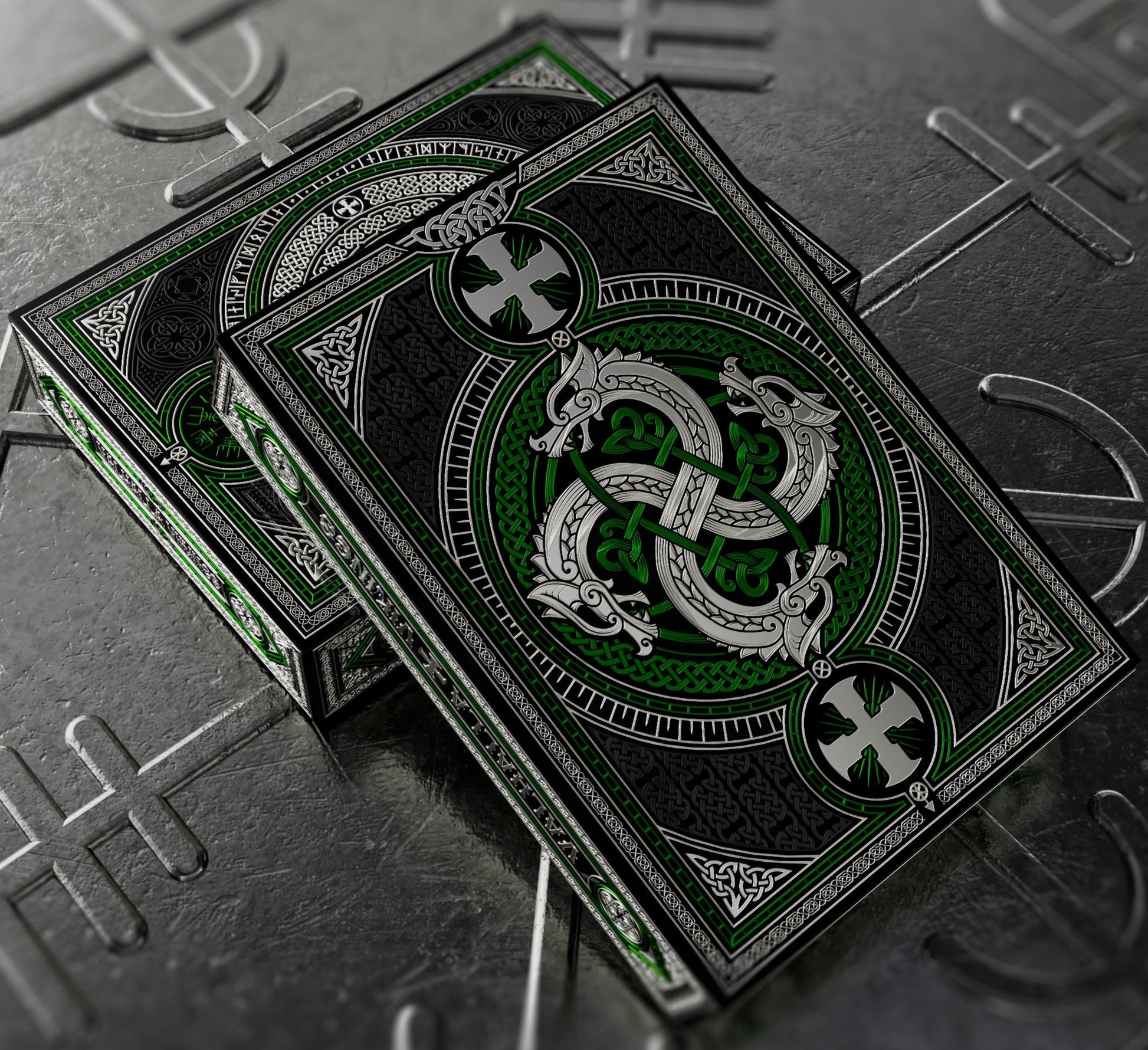 Valhalla Viking Playing Cards - Gilded Emerald Playing Cards by Gamblers Warehouse