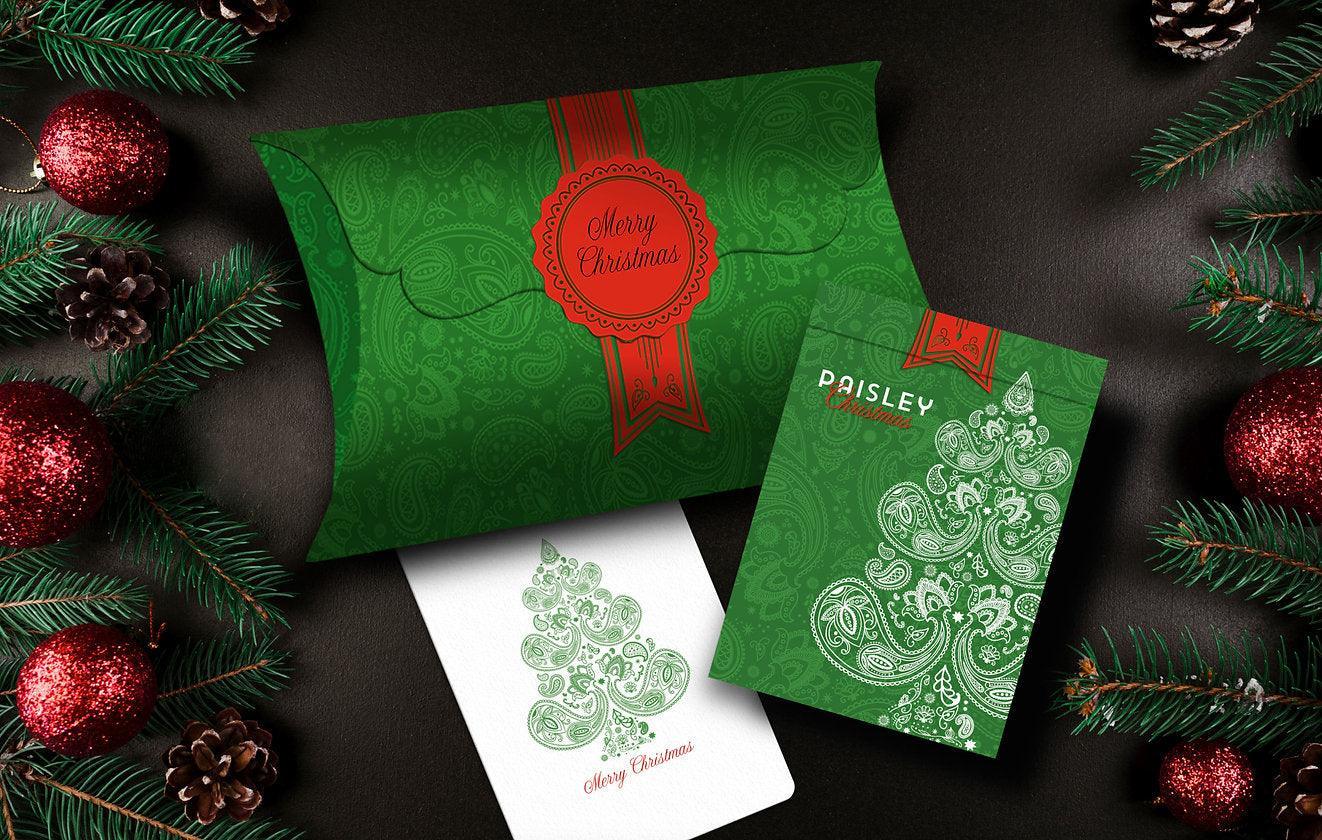 Christmas Playing Cards - Paisley Metallic Green Playing Cards by The Dutch Card House Company