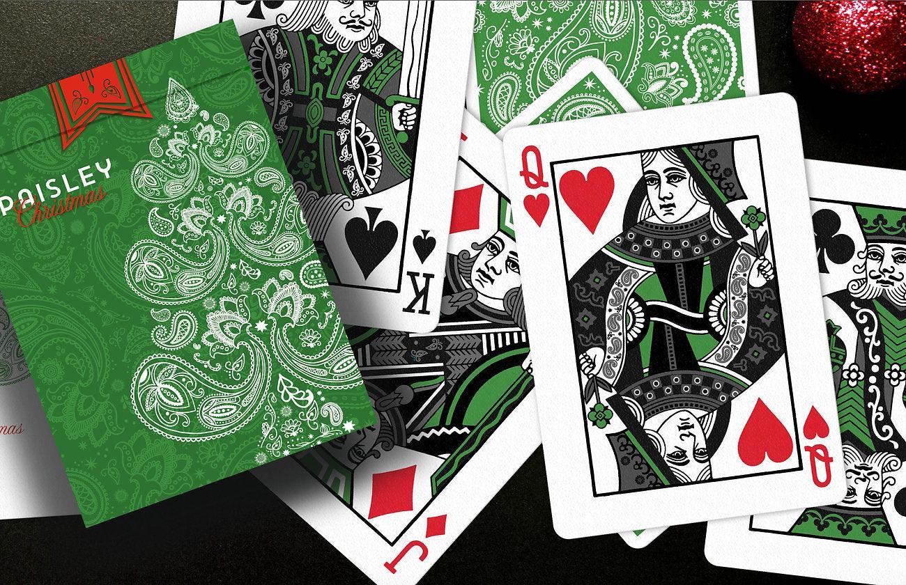 Christmas Playing Cards - Paisley Metallic Green Playing Cards by The Dutch Card House Company