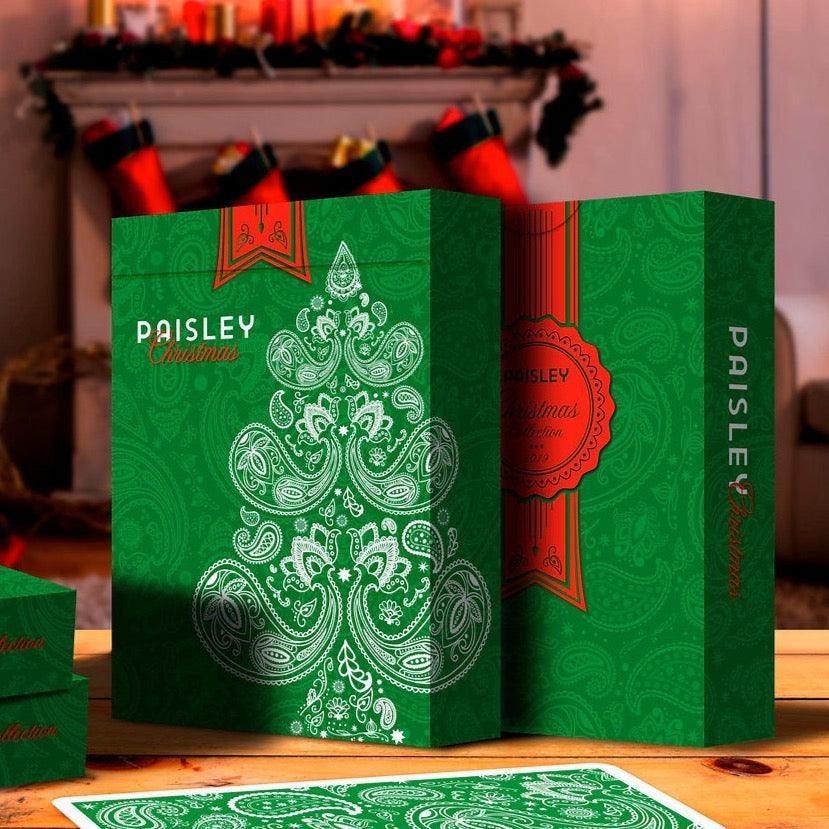 Christmas Playing Cards - Paisley Metallic Green Playing Cards by The Dutch Card House Company